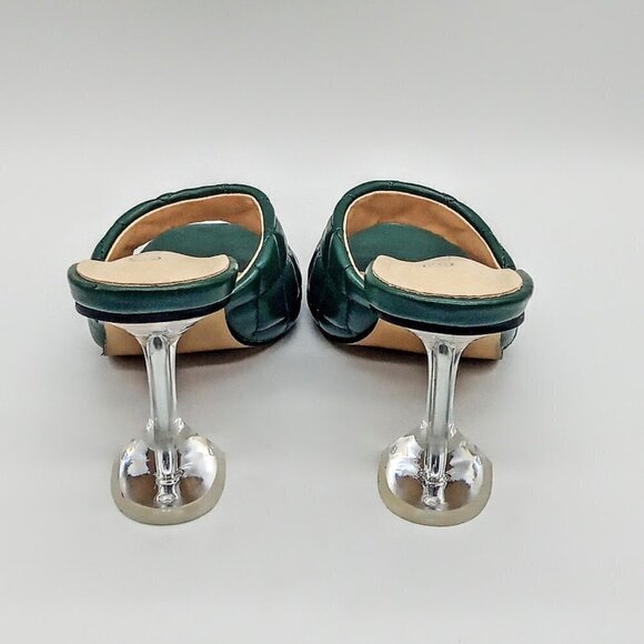 Maiernisi Jessi Green Quilted Square Open Toe Clear Heel Mules - Picture 6 of 8